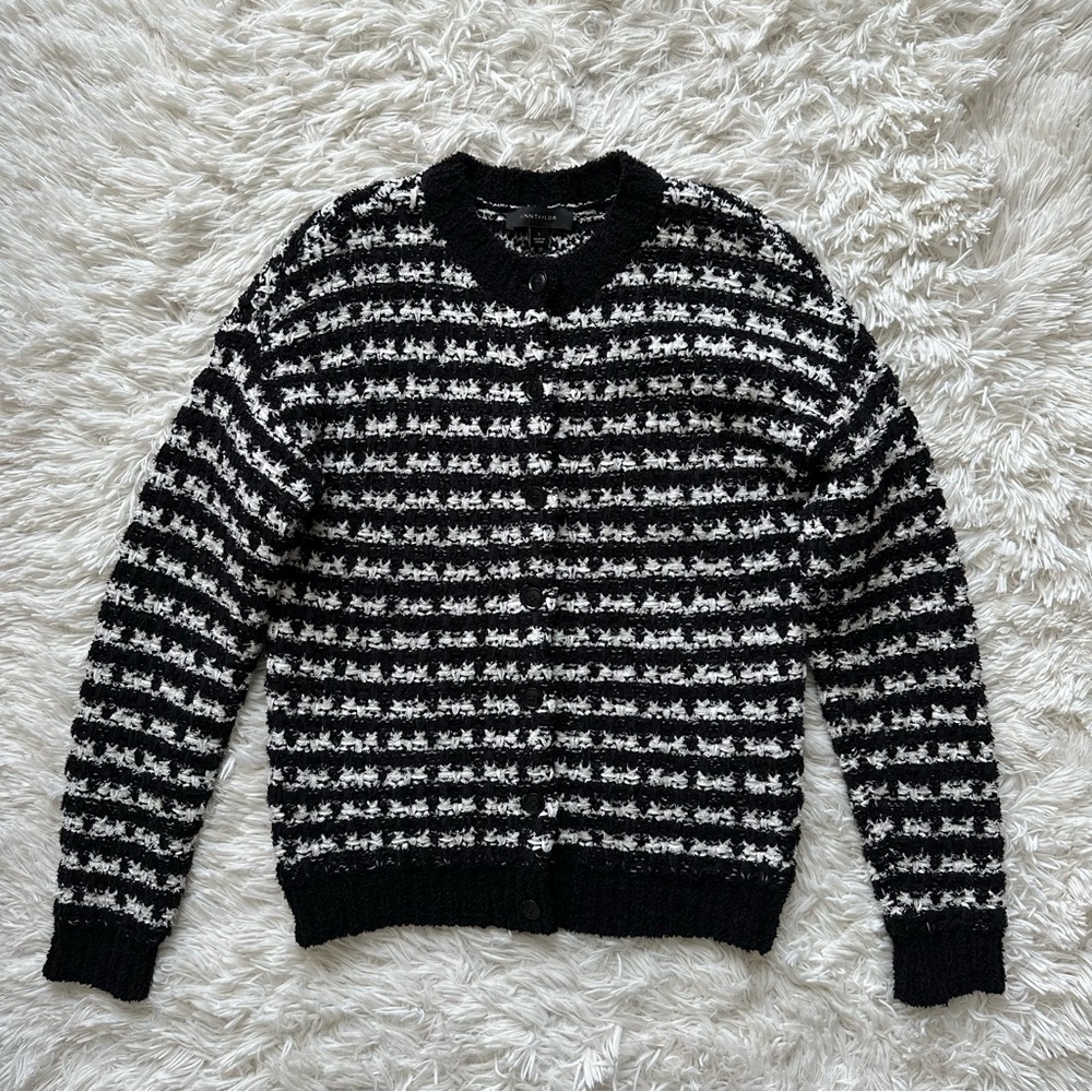 Ann Taylor Tweed Bomber Crewneck Button Front Sweater Size S - Picture 4 of 11